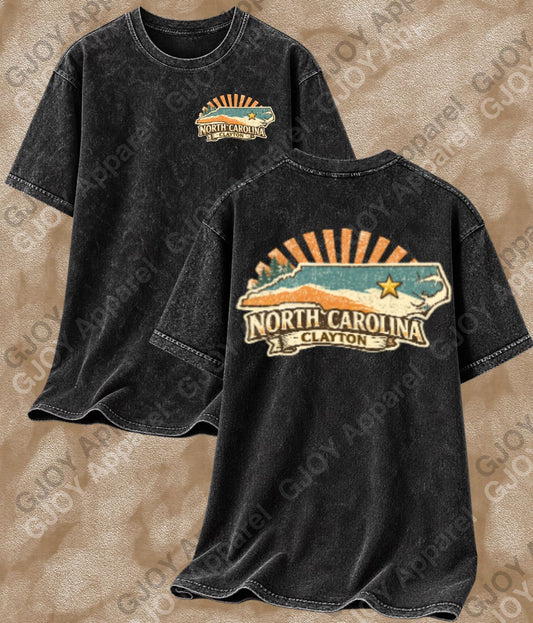 North Carolina Clayton Vintage Acid Wash T-Shirt | Retro NC Unisex Oversized Graphic Tee