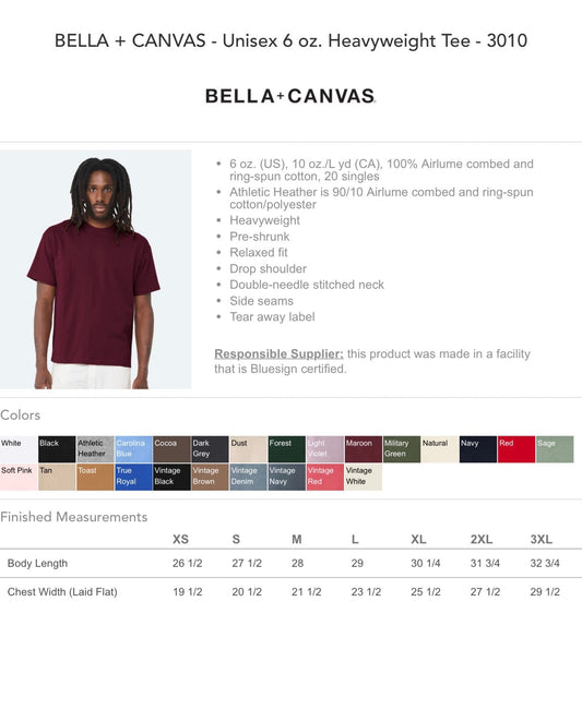 Personalized BELLA+CANVAS Unisex 6-Ounce Heavyweight Tee BC3010