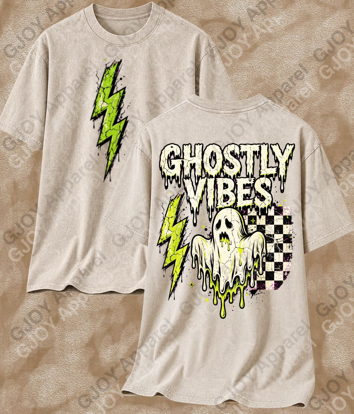 Halloween 104 Ghostly Vibes - Adult Vintage Stylish Acid Wash Unisex Oversized Graphic Tee |Youth Gildan| Adult Gildan