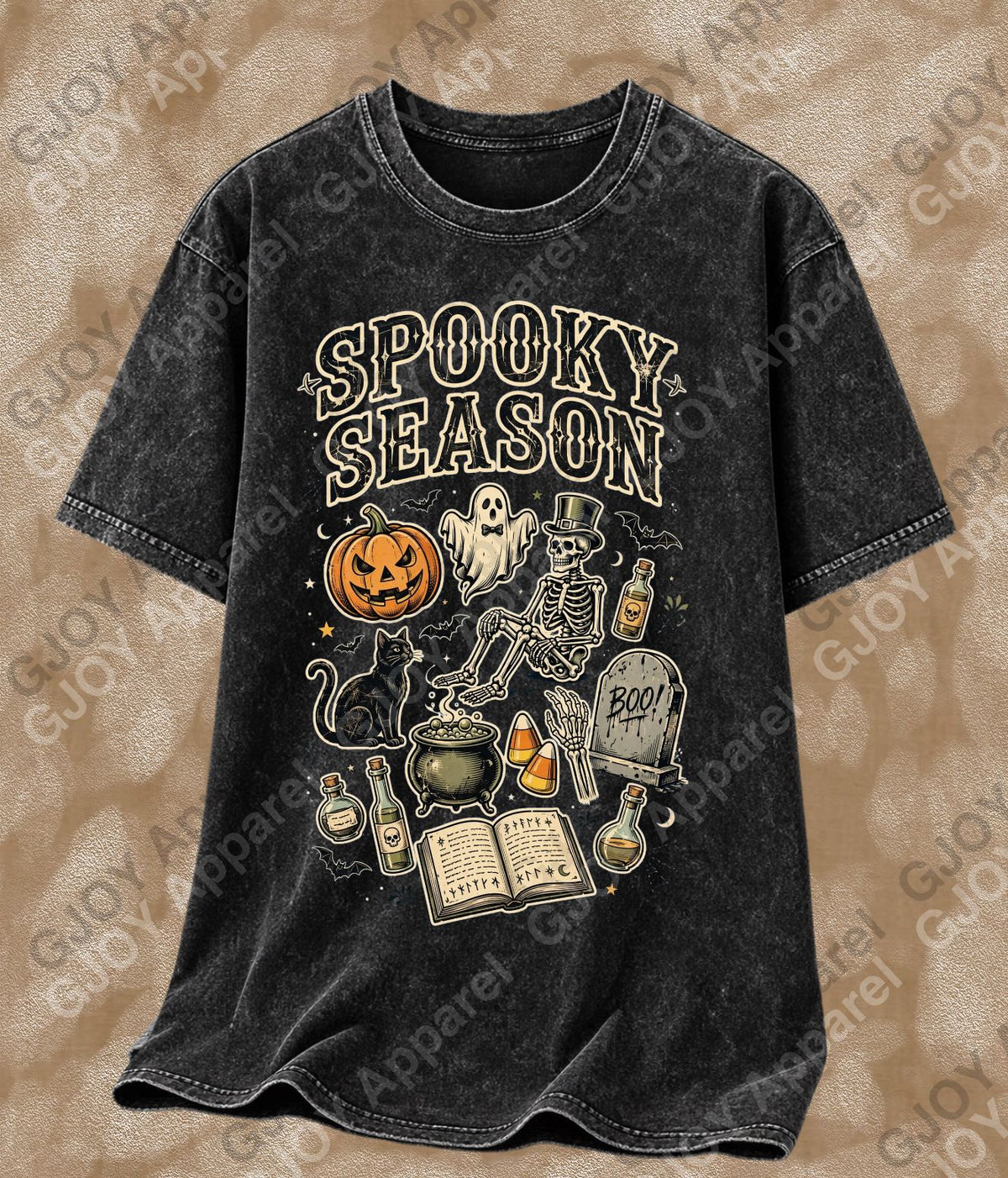 Halloween (107) Spooky Season  - Vintage Acid Wash T-Shirt | Stylish Unisex Oversized Graphic Tee |Youth Gildan| Adult Gildan
