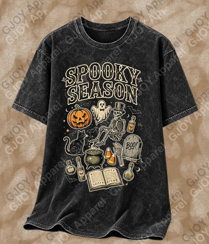 Halloween (107) Spooky Season  - Vintage Acid Wash T-Shirt | Stylish Unisex Oversized Graphic Tee |Youth Gildan| Adult Gildan