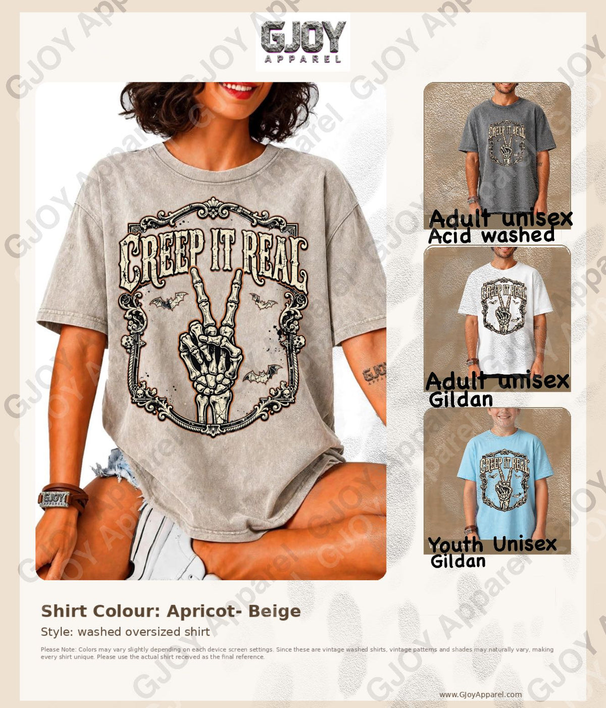 Halloween (103) Creep it Real- Adult Vintage Stylish Acid Wash Unisex Oversized Graphic Tee |Youth Gildan| Adult Gildan