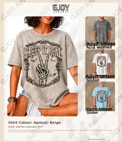 Halloween (103) Creep it Real- Adult Vintage Stylish Acid Wash Unisex Oversized Graphic Tee |Youth Gildan| Adult Gildan