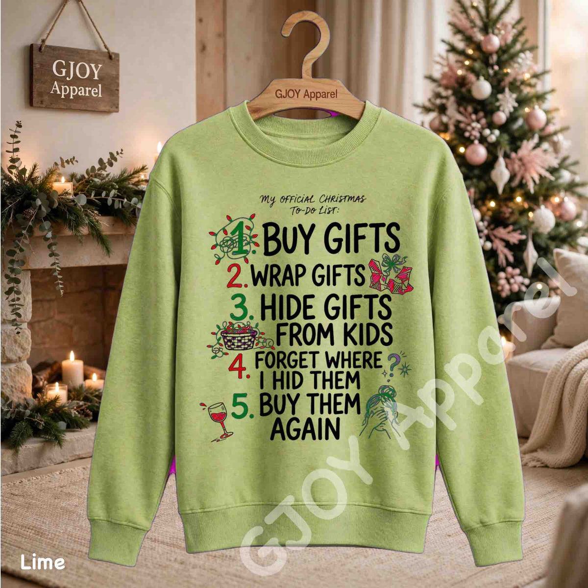 My Official Christmas Todo List Sweatshirt - Funny Buy Gifts Wrap Gifts Hide Gifts From Kids Christmas Checklist Design - Lime - Grand Print YJ