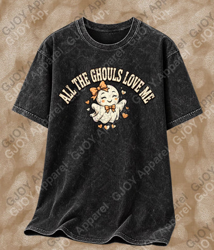 Halloween (101) All Ghouls Love me - Vintage | Stylish Acid Was Unisex Oversized Graphic Tee |Youth Gildan| Adult Gildan