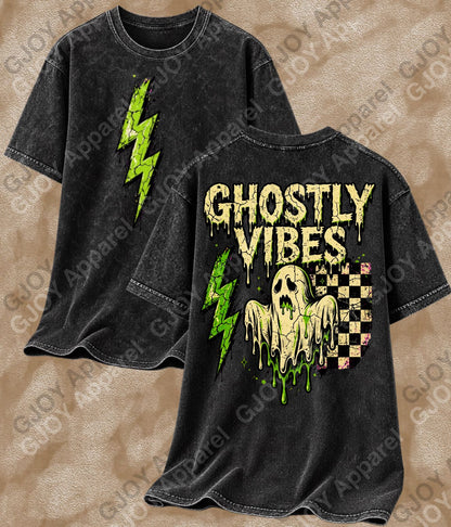 Halloween 104 Ghostly Vibes - Adult Vintage Stylish Acid Wash Unisex Oversized Graphic Tee |Youth Gildan| Adult Gildan