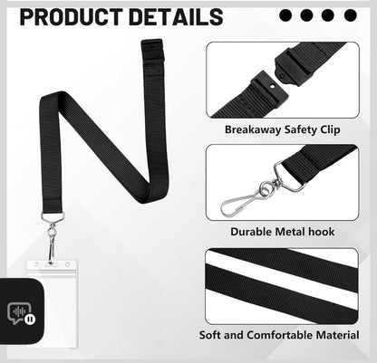 Custom Bulk Black Breakaway Lanyards with Waterproof Badge Holders, Polyester Neck Straps for ID Cards, Events, Office, and Schools