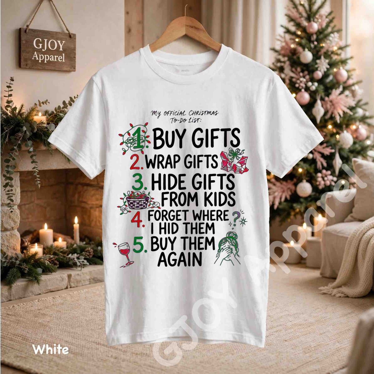 My Official Christmas Todo List T-Shirt - Funny Buy Gifts Wrap Gifts Hide Gifts From Kids Christmas Checklist Design - White Gildan 5000 - Grand Print YJ