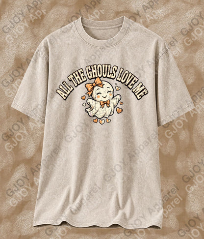 Halloween (101) All Ghouls Love me - Vintage | Stylish Acid Was Unisex Oversized Graphic Tee |Youth Gildan| Adult Gildan