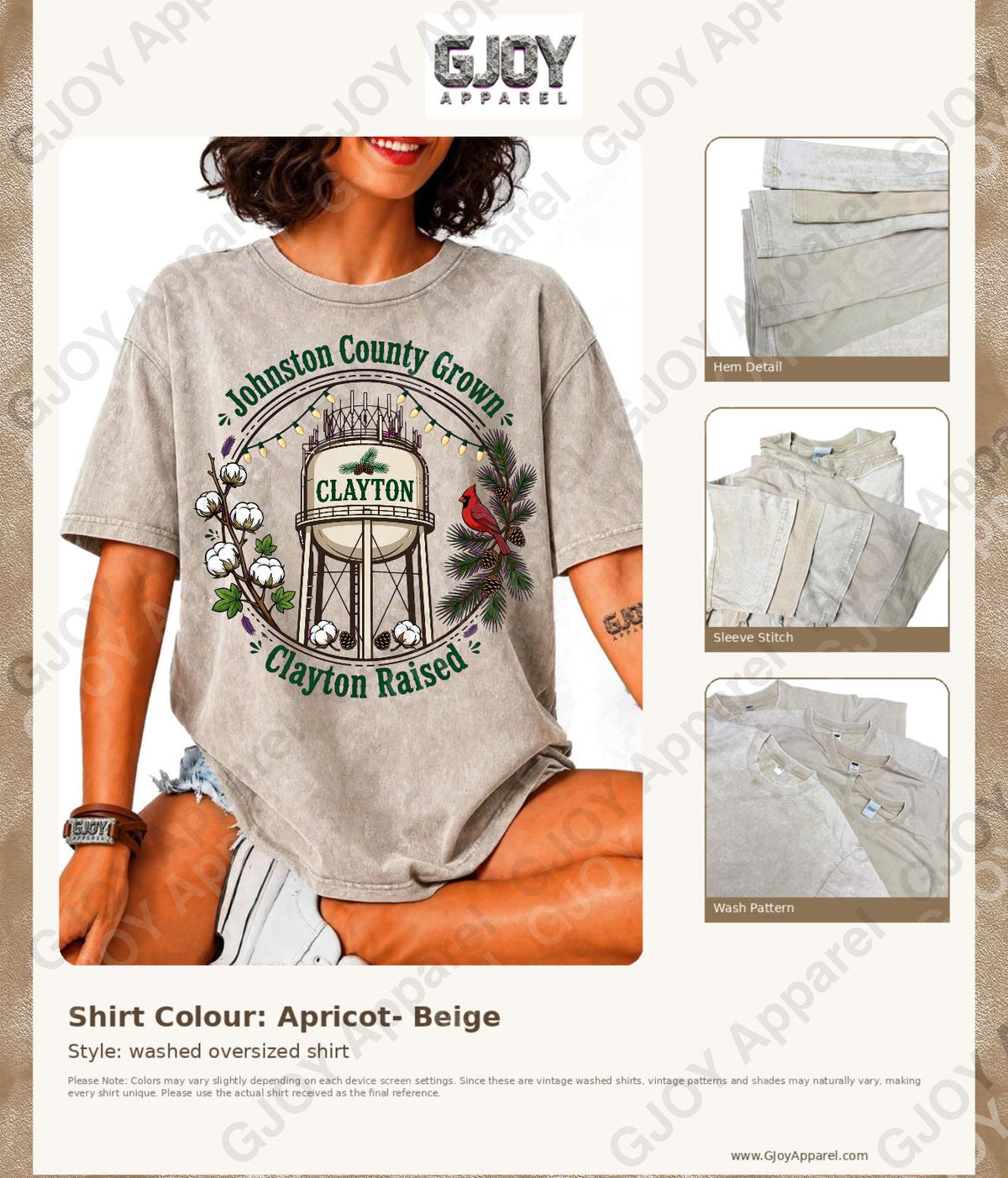 Johnston County Crown Vintage Acid Wash T-Shirt | NC Clayton Raised Unisex Oversized Graphic Tee