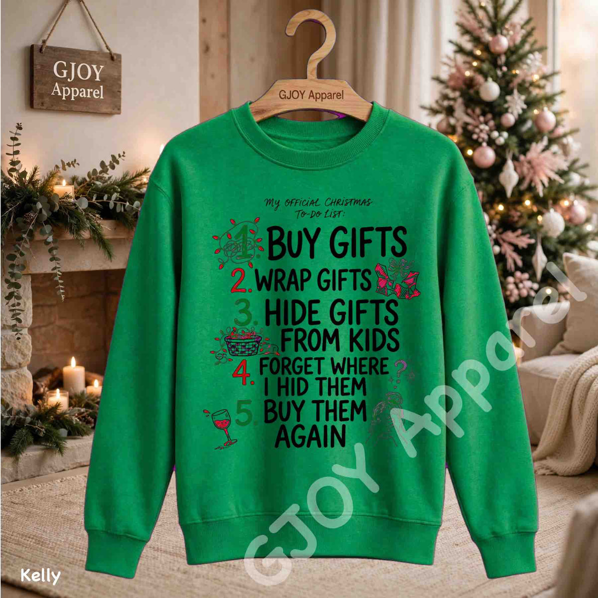 My Official Christmas Todo List Sweatshirt - Funny Buy Gifts Wrap Gifts Hide Gifts From Kids Christmas Checklist Design - Kelly - Grand Print YJ