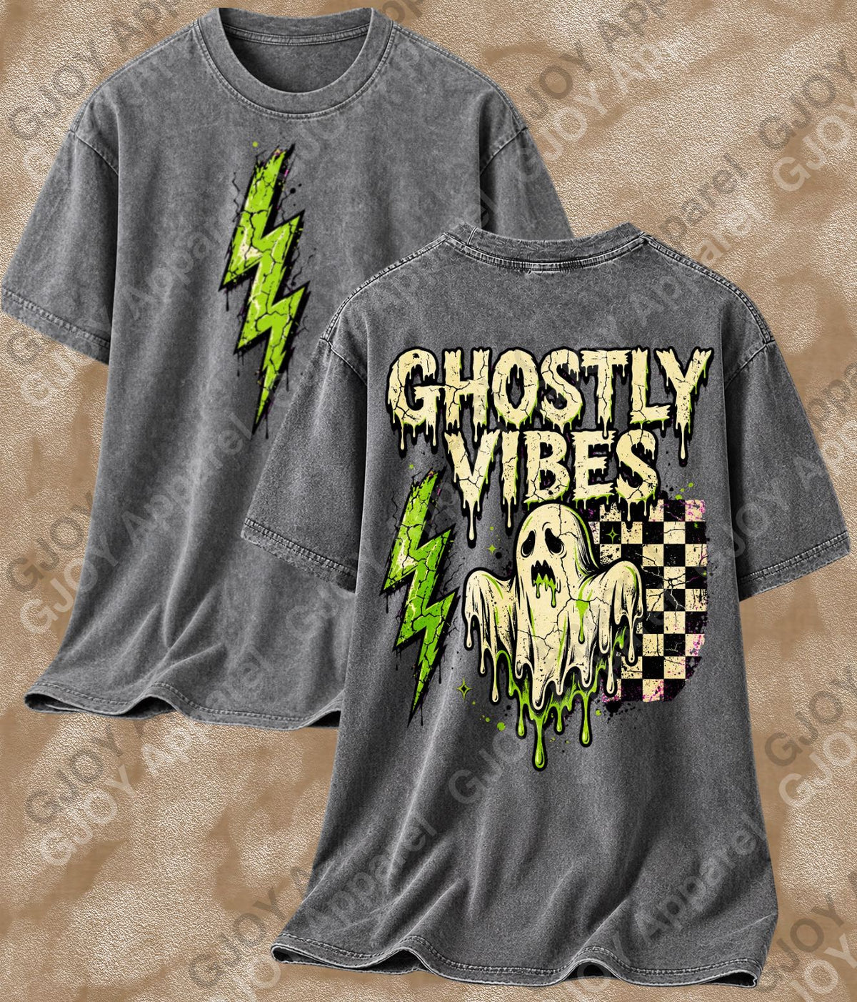 Halloween 104 Ghostly Vibes - Adult Vintage Stylish Acid Wash Unisex Oversized Graphic Tee |Youth Gildan| Adult Gildan