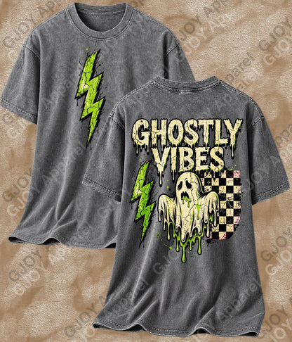 Halloween 104 Ghostly Vibes - Adult Vintage Stylish Acid Wash Unisex Oversized Graphic Tee |Youth Gildan| Adult Gildan