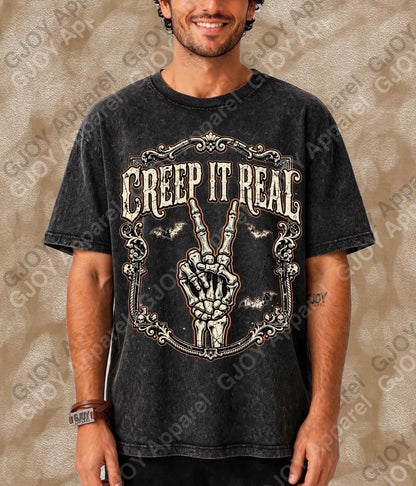 Halloween (103) Creep it Real- Adult Vintage Stylish Acid Wash Unisex Oversized Graphic Tee |Youth Gildan| Adult Gildan