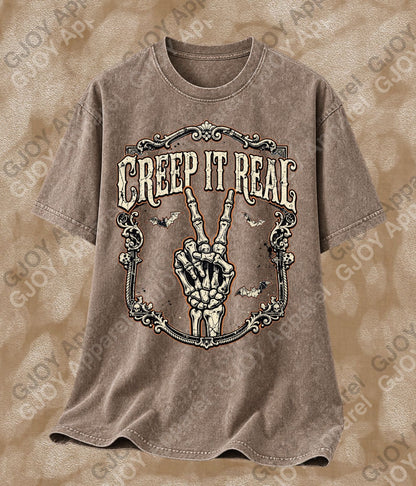 Halloween (103) Creep it Real- Adult Vintage Stylish Acid Wash Unisex Oversized Graphic Tee |Youth Gildan| Adult Gildan