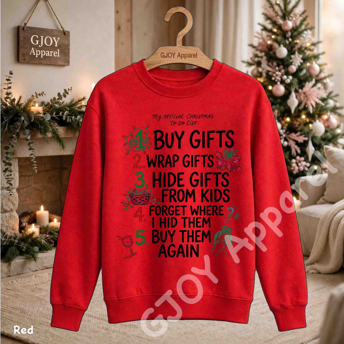 My Official Christmas Todo List Sweatshirt - Funny Buy Gifts Wrap Gifts Hide Gifts From Kids Christmas Checklist Design - Red - Grand Print YJ