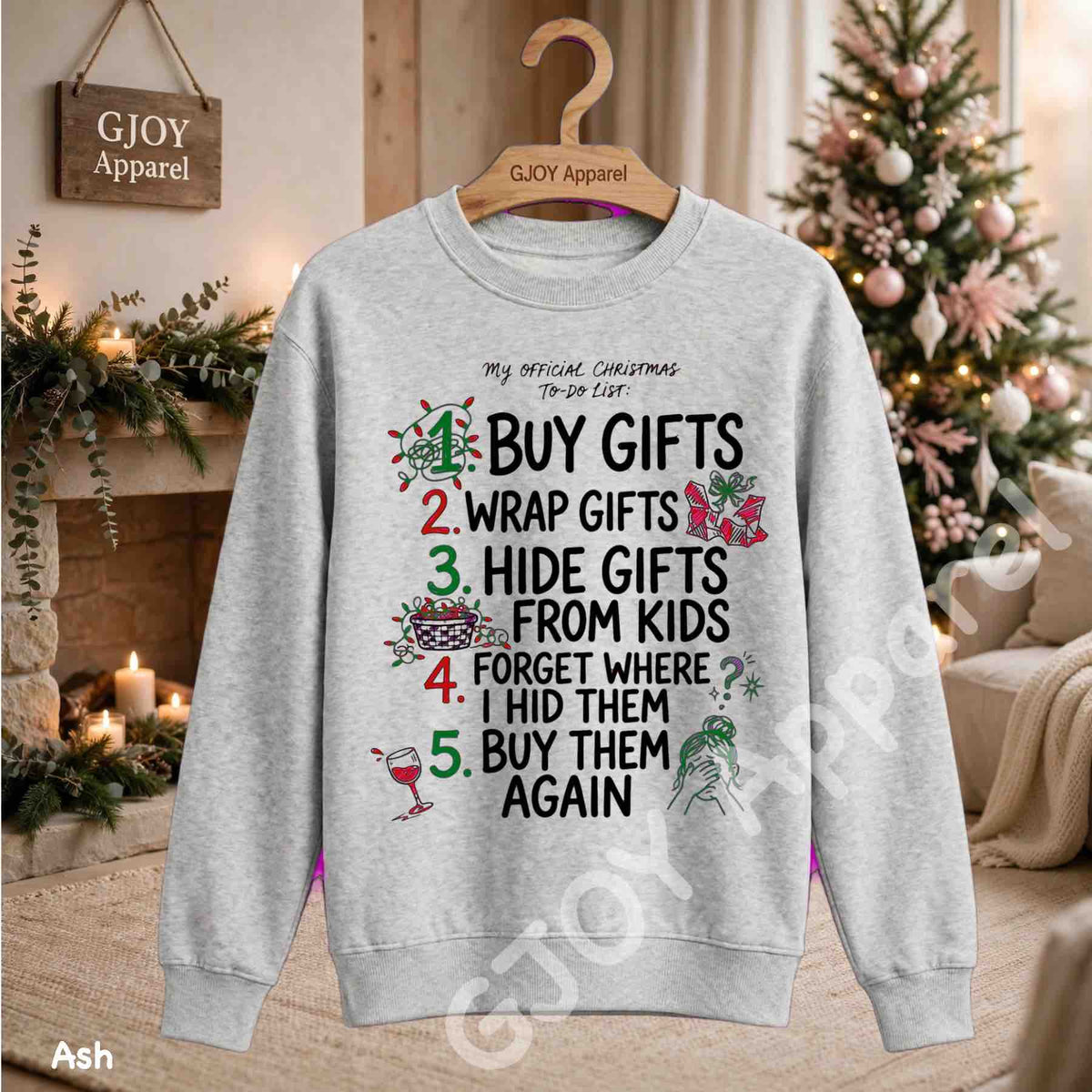 My Official Christmas Todo List Sweatshirt - Funny Buy Gifts Wrap Gifts Hide Gifts From Kids Christmas Checklist Design - Ash - Grand Print YJ