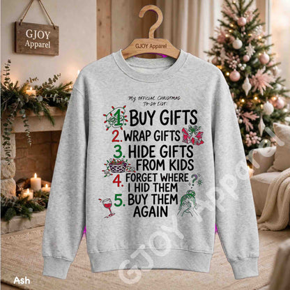My Official Christmas Todo List Sweatshirt - Funny Buy Gifts Wrap Gifts Hide Gifts From Kids Christmas Checklist Design - Ash - Grand Print YJ