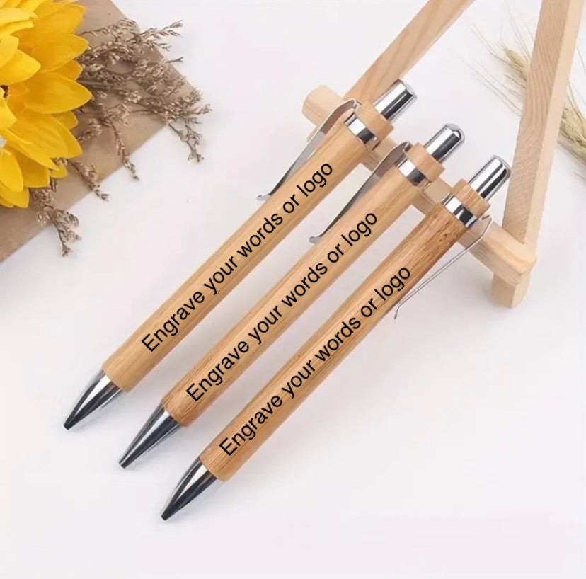 Personalized 12PCS Bamboo Pen Set Fashion Pen Clip Press Bamboo Wood Ballpoint