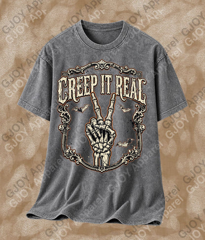 Halloween (103) Creep it Real- Adult Vintage Stylish Acid Wash Unisex Oversized Graphic Tee |Youth Gildan| Adult Gildan