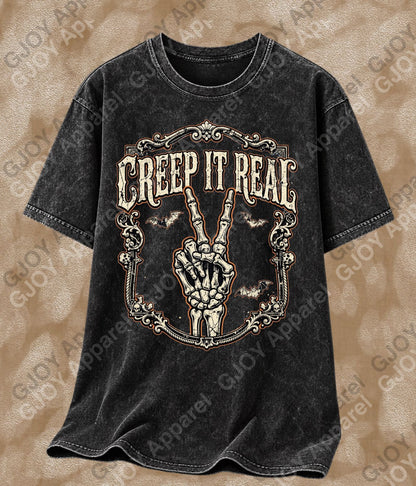 Halloween (103) Creep it Real- Adult Vintage Stylish Acid Wash Unisex Oversized Graphic Tee |Youth Gildan| Adult Gildan