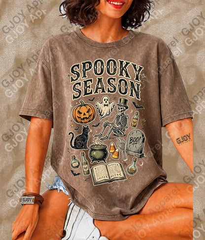 Halloween (107) Spooky Season  - Vintage Acid Wash T-Shirt | Stylish Unisex Oversized Graphic Tee |Youth Gildan| Adult Gildan