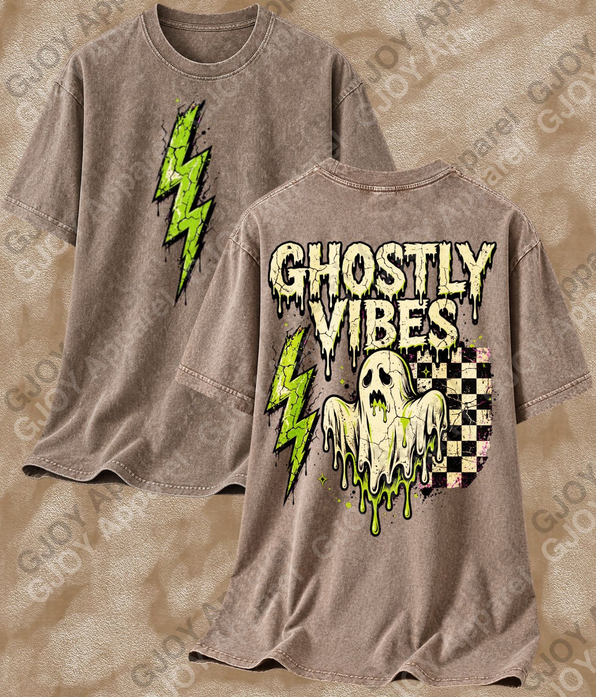 Halloween 104 Ghostly Vibes - Adult Vintage Stylish Acid Wash Unisex Oversized Graphic Tee |Youth Gildan| Adult Gildan