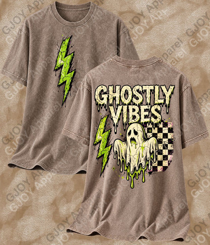 Halloween 104 Ghostly Vibes - Adult Vintage Stylish Acid Wash Unisex Oversized Graphic Tee |Youth Gildan| Adult Gildan