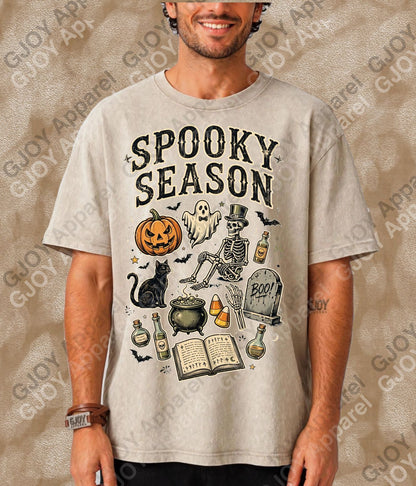 Halloween (107) Spooky Season  - Vintage Acid Wash T-Shirt | Stylish Unisex Oversized Graphic Tee |Youth Gildan| Adult Gildan