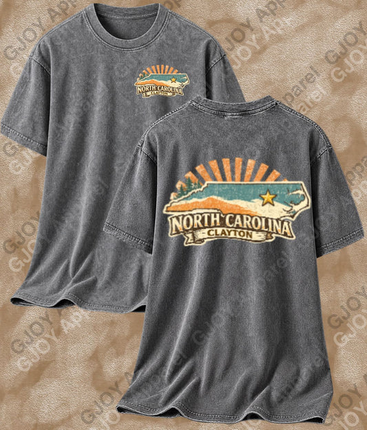 North Carolina Clayton Vintage Acid Wash T-Shirt | Retro NC Unisex Oversized Graphic Tee