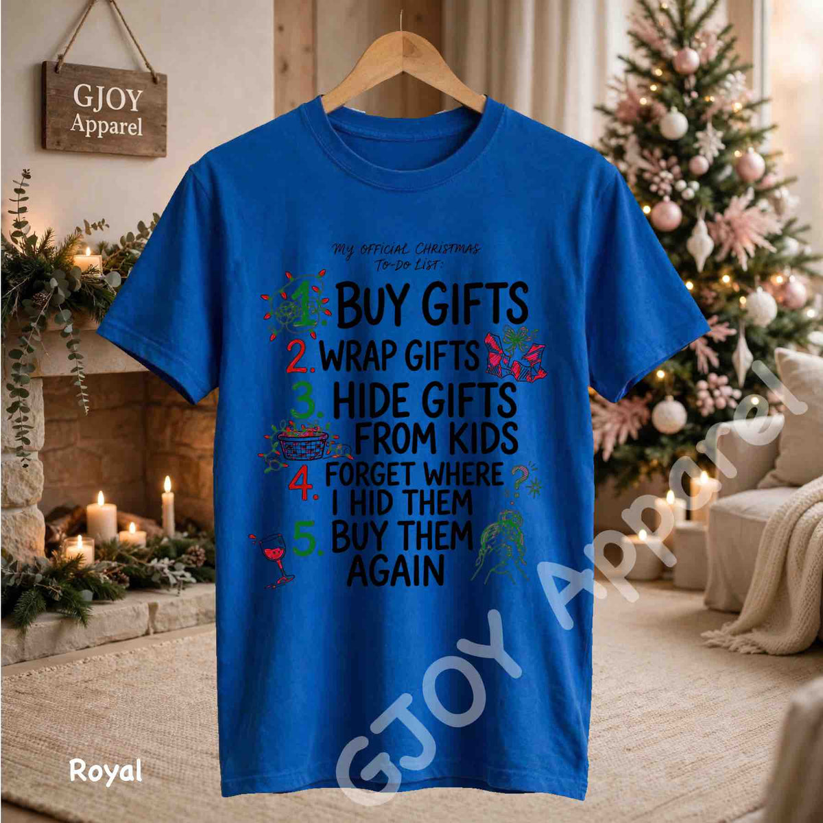 My Official Christmas Todo List T-Shirt - Funny Buy Gifts Wrap Gifts Hide Gifts From Kids Christmas Checklist Design - Royal Gildan 5000 - Grand Print YJ