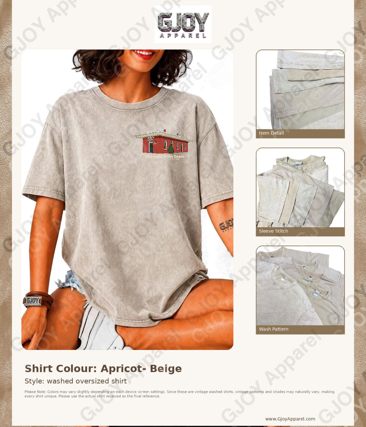 Christmas at the depot - Vintage Acid Wash T-Shirt | Railroad Town Clayton Unisex Oversized Graphic Tee