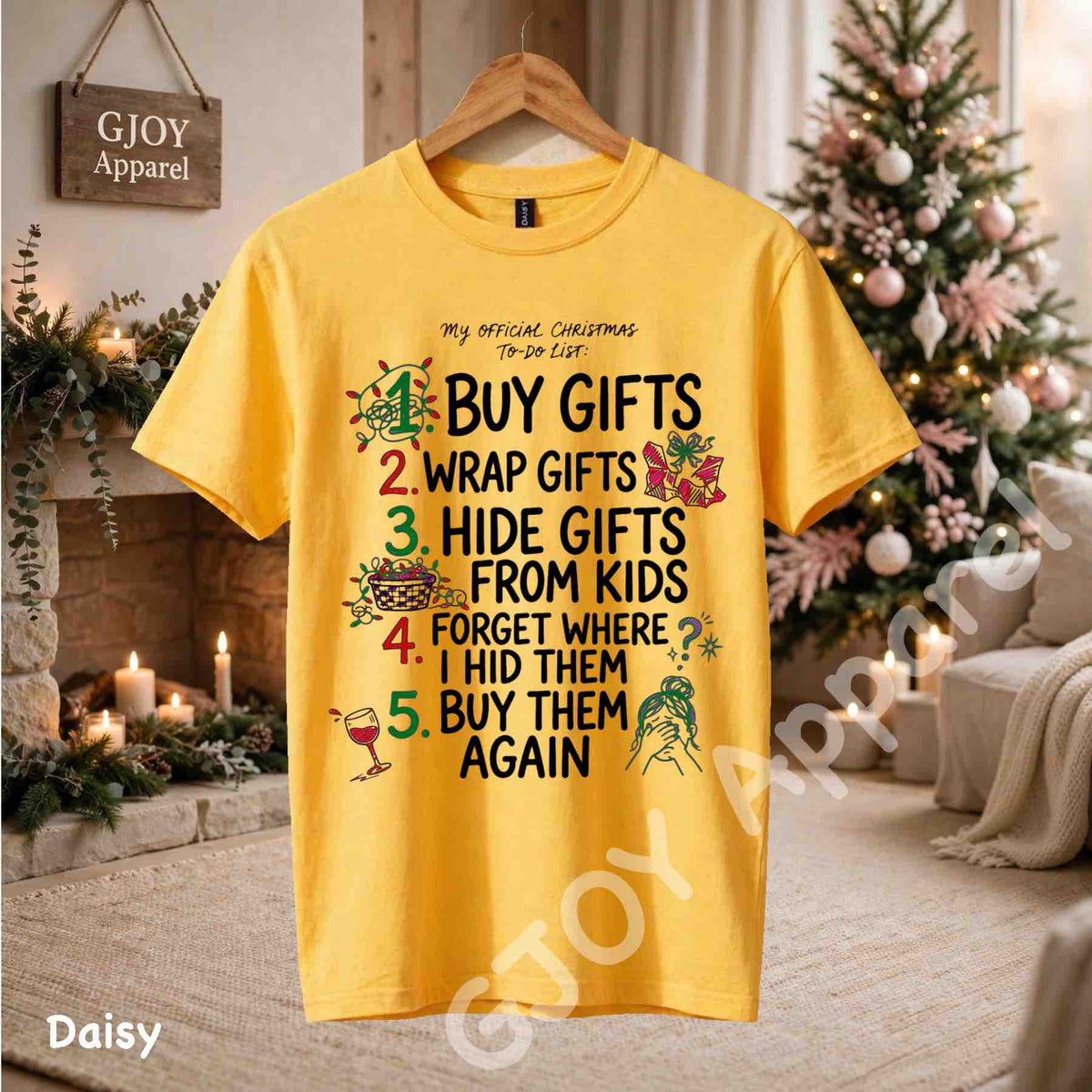 My Official Christmas Todo List T-Shirt - Funny Buy Gifts Wrap Gifts Hide Gifts From Kids Christmas Checklist Design - Daisy Gildan 5000 - Grand Print YJ