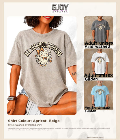 Halloween (101) All Ghouls Love me - Vintage | Stylish Acid Was Unisex Oversized Graphic Tee |Youth Gildan| Adult Gildan