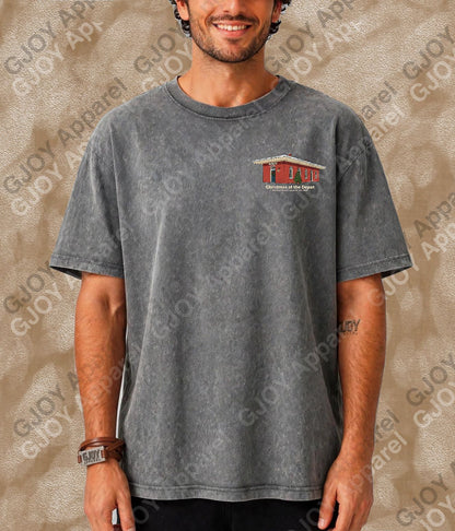 Christmas at the depot - Vintage Acid Wash T-Shirt | Railroad Town Clayton Unisex Oversized Graphic Tee