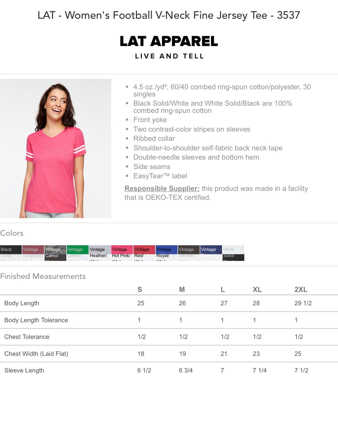 Customized Women's Football V-Neck Fine Jersey Tee - LAT 3537