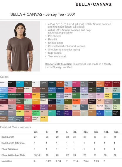 Custom Unisex Jersey Tee - BELLA + CANVAS 3001