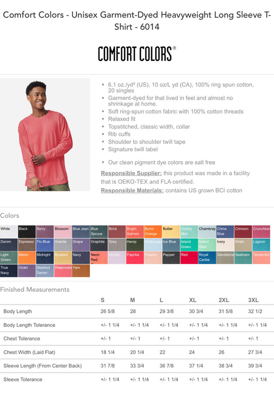 Customized Unisex Garment-Dyed Heavyweight Long Sleeve T-Shirt - Comfort Colors 6014