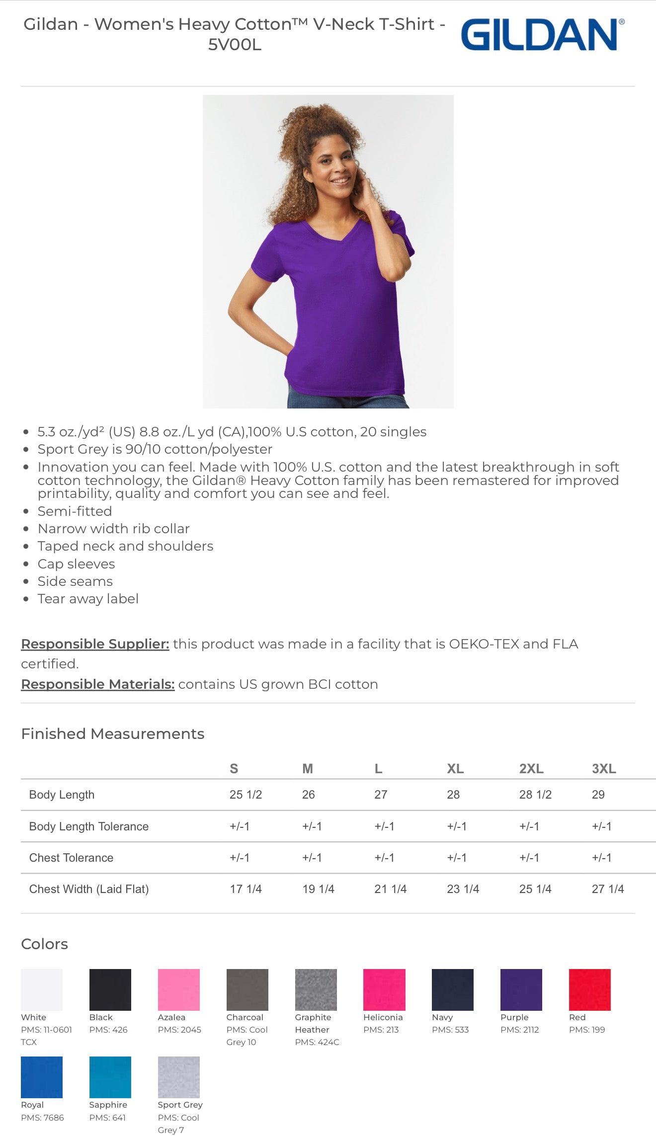 Custom Gildan Women's Heavy Cotton 100% Cotton V-Neck T-Shirt. 5V00L