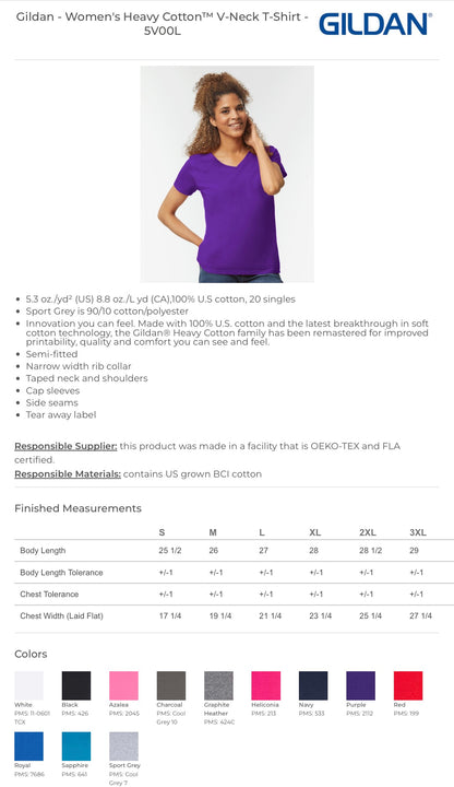 Custom Gildan Women's Heavy Cotton 100% Cotton V-Neck T-Shirt. 5V00L