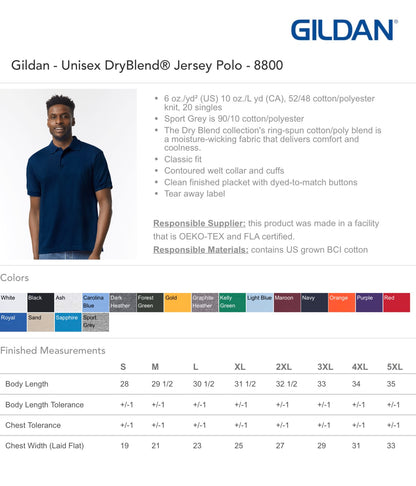 Customized Unisex Dryblend® Jersey Polo - Gildan 8800