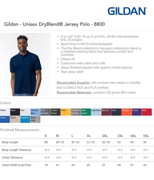 Customized Unisex Dryblend® Jersey Polo - Gildan 8800