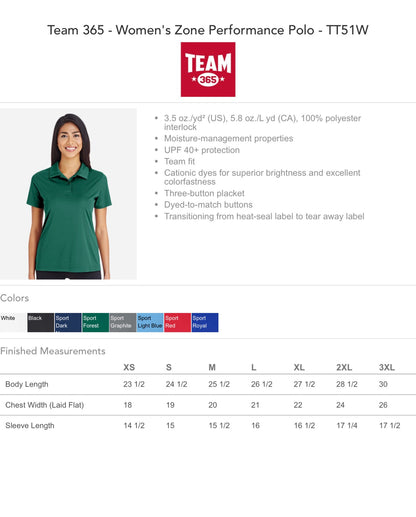Customized Women's Zone Performance Polo - Team 365 TT51W