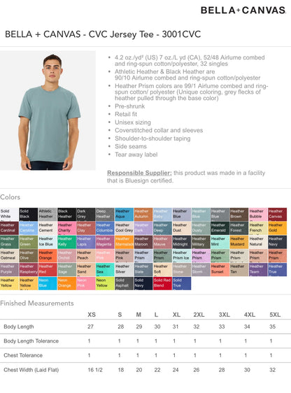 Customized Unisex CVC Jersey Tee - BELLA + CANVAS 3001CVC