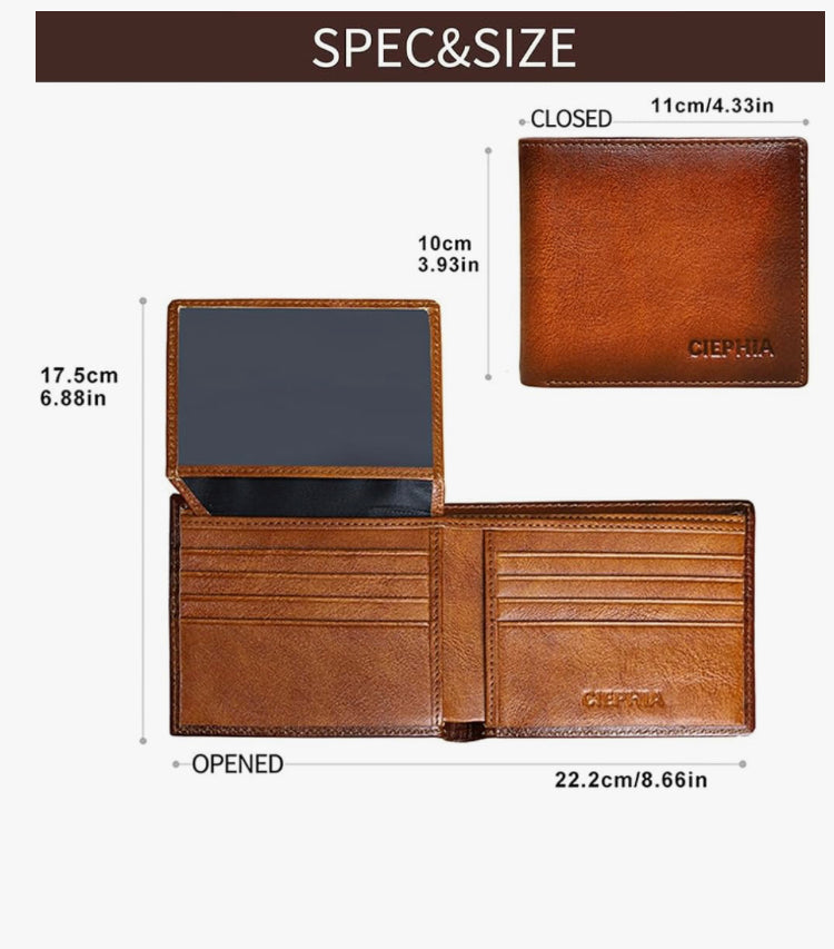 Ciephia RFID Blocking Leather Wallets for Men customize photo and text