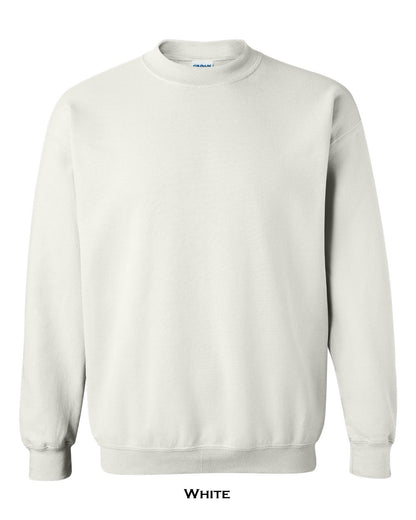 White sweatshirt with Gildan label on a white background