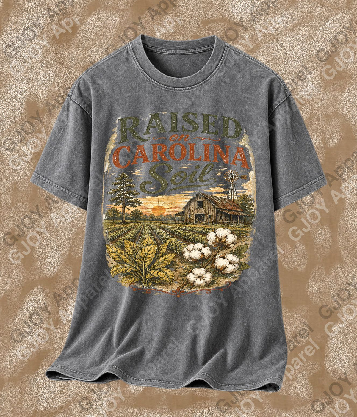Raised On Carolina Soil Vintage Acid Wash T-Shirt | NC Unisex Oversized Graphic Tee