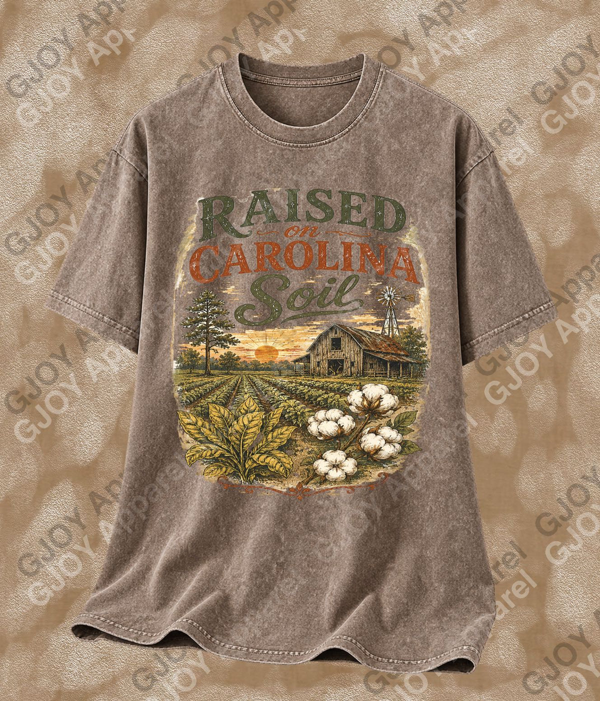 Raised On Carolina Soil Vintage Acid Wash T-Shirt | NC Unisex Oversized Graphic Tee