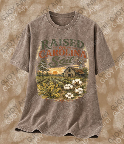 Raised On Carolina Soil Vintage Acid Wash T-Shirt | NC Unisex Oversized Graphic Tee