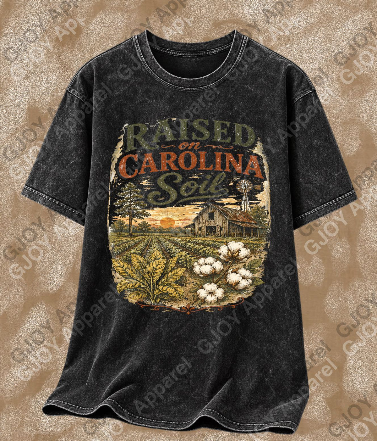 Raised On Carolina Soil Vintage Acid Wash T-Shirt | NC Unisex Oversized Graphic Tee